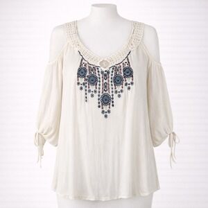 Romeo Juliet Couture Beach White Embroidered‎ Crochet L Boho Romantic Lace